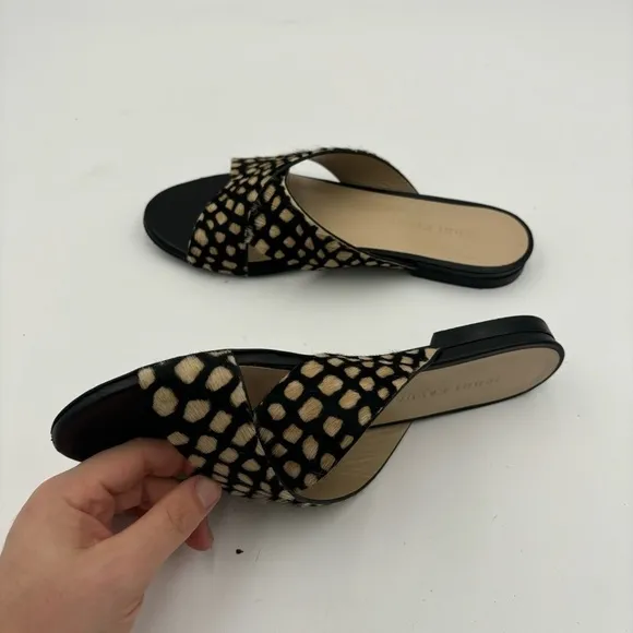 Jenni Kayne Women’s 37 Ponyhair Polka Dot Crossover Slide Sandals