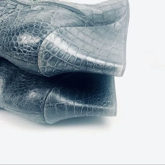 Jennifer Tattanelli Croc Embossed Gray Reptile Wedge Boot