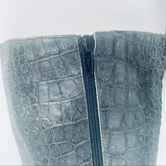 Jennifer Tattanelli Croc Embossed Gray Reptile Wedge Boot