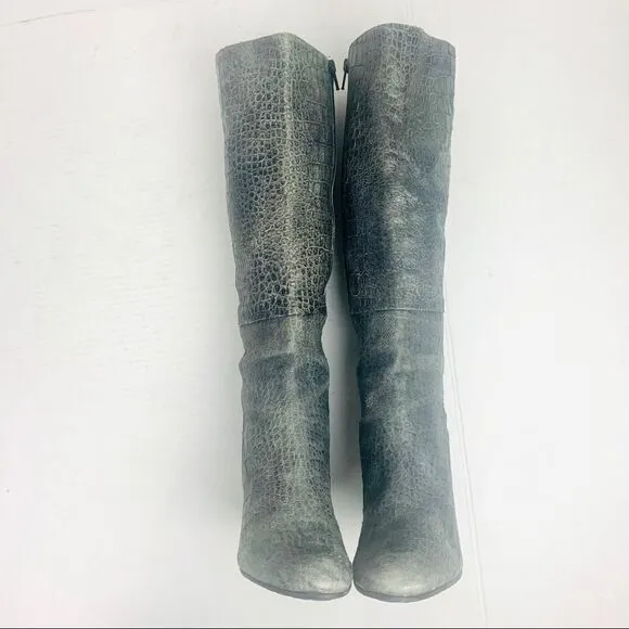 Jennifer Tattanelli Croc Embossed Gray Reptile Wedge Boot