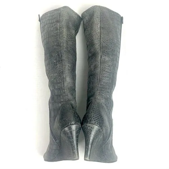 Jennifer Tattanelli Croc Embossed Gray Reptile Wedge Boot