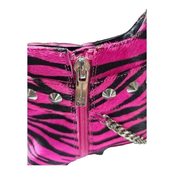 JESSICA SIMPSON &quot;Zayrie&quot; Genuine Calf Hair Pink Black Boots - Size 7
