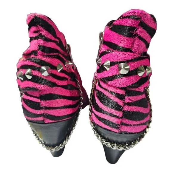 JESSICA SIMPSON &quot;Zayrie&quot; Genuine Calf Hair Pink Black Boots - Size 7