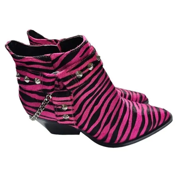 JESSICA SIMPSON &quot;Zayrie&quot; Genuine Calf Hair Pink Black Boots - Size 7