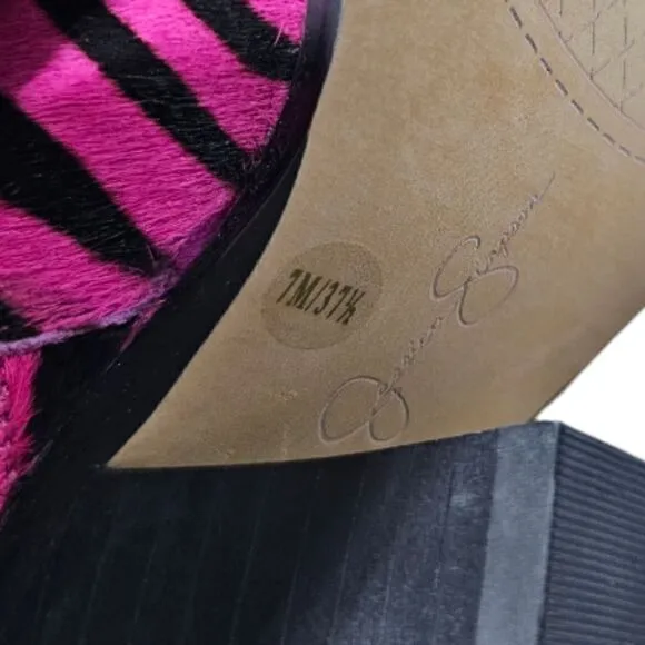 JESSICA SIMPSON &quot;Zayrie&quot; Genuine Calf Hair Pink Black Boots - Size 7