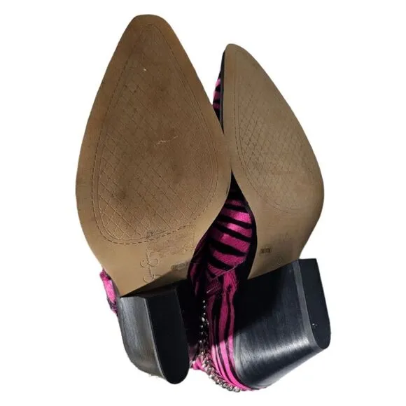 JESSICA SIMPSON &quot;Zayrie&quot; Genuine Calf Hair Pink Black Boots - Size 7