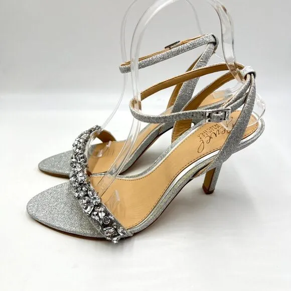 Jewel Badgley Mischka Womens Size 6.5 Ojai Silver Dress Sandals Heels Shoes