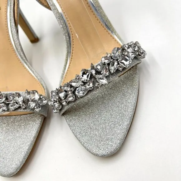 Jewel Badgley Mischka Womens Size 6.5 Ojai Silver Dress Sandals Heels Shoes