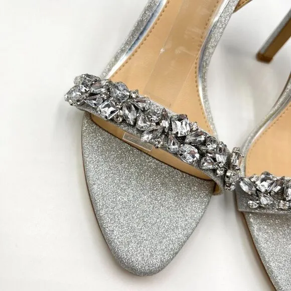 Jewel Badgley Mischka Womens Size 6.5 Ojai Silver Dress Sandals Heels Shoes