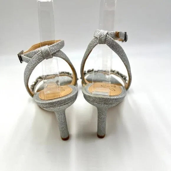 Jewel Badgley Mischka Womens Size 6.5 Ojai Silver Dress Sandals Heels Shoes