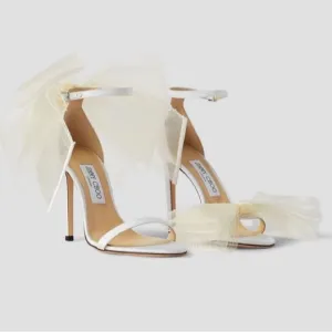 Jimmy Choo Aveline 100 High Heel Sandals Asymmetric Fascinator Mesh EU 40