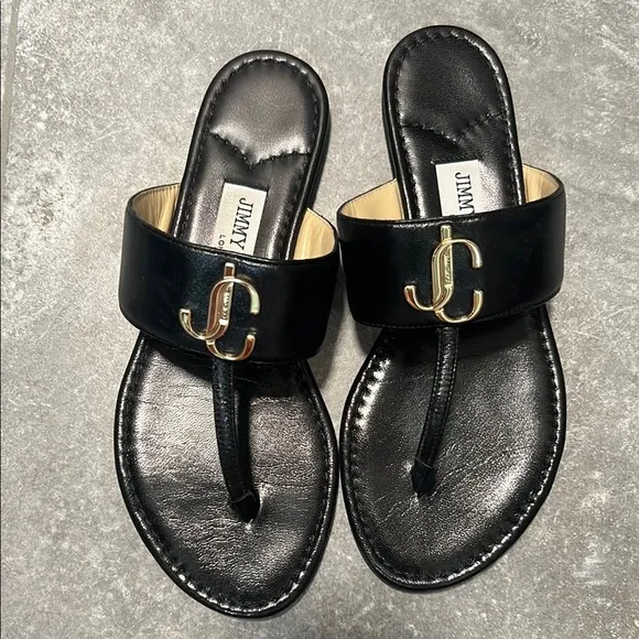 Jimmy Choo Black Leather Sandals 35.5 never worn outside