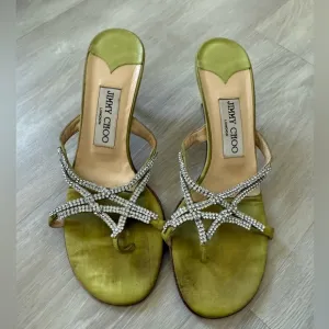 Jimmy Choo Green Crystal Embellished Women's Sandals Sz 7 37.5