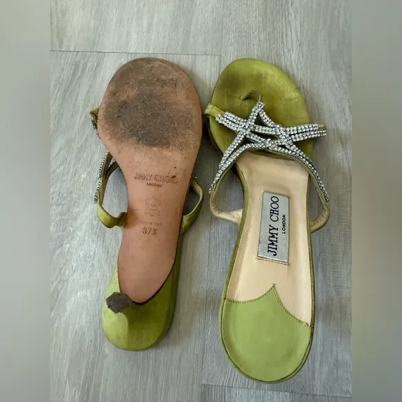 Jimmy Choo Green Crystal Embellished Women's Sandals Sz 7 37.5