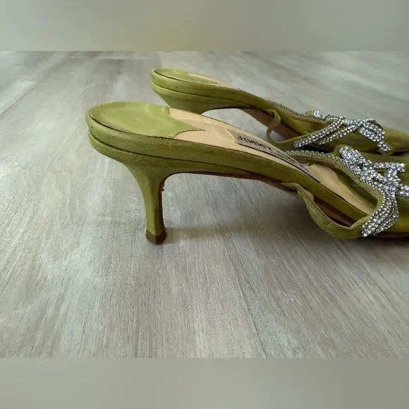 Jimmy Choo Green Crystal Embellished Women's Sandals Sz 7 37.5