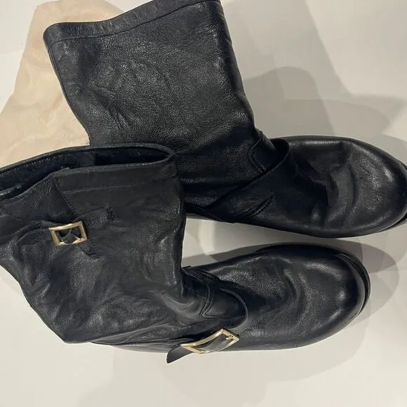 Jimmy Choo Leather Mid-Calf Moto Boots Black -Size‎ 38.