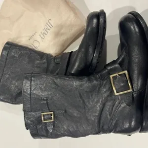 Jimmy Choo Leather Mid-Calf Moto Boots Black -Size‎ 38.