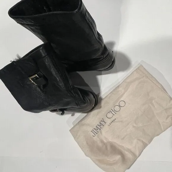 Jimmy Choo Leather Mid-Calf Moto Boots Black -Size‎ 38.