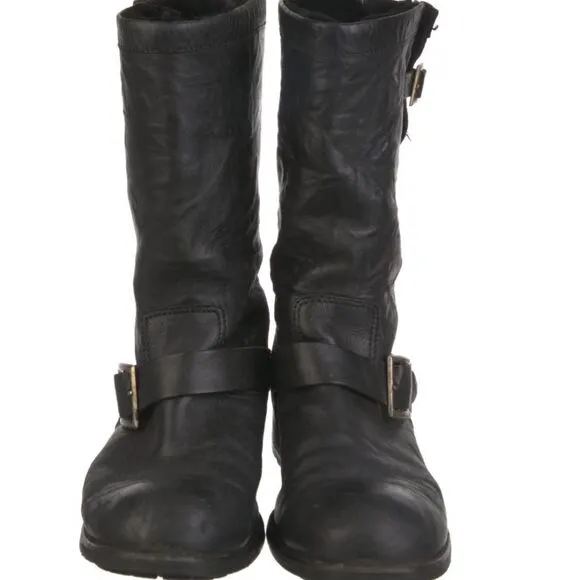 Jimmy Choo Leather Mid-Calf Moto Boots Black -Size‎ 38.