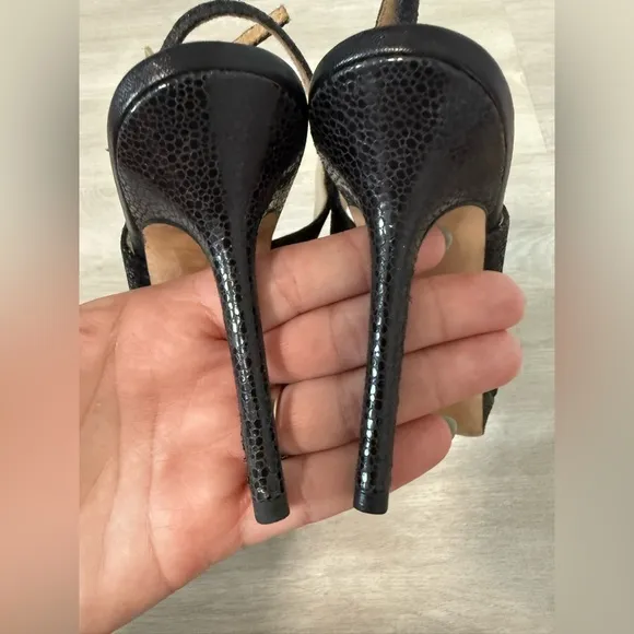 Jimmy Choo Open Toe Platform Black Glitter Fabric Sandals - Size 38 7.5