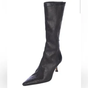 Jimmy Choo Stiletto Pointed Toe Black Laser Cut Leather Mid Calf Boots US 6