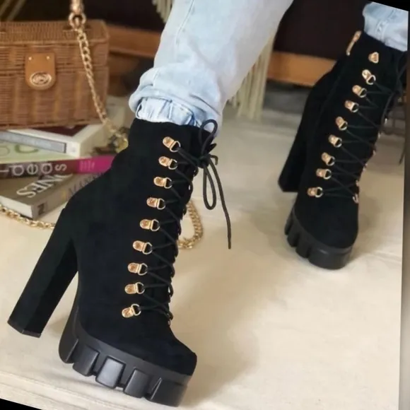 JMoon are Back Black Vegan Suede Boots