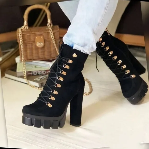 JMoon are Back Black Vegan Suede Boots
