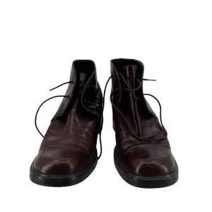 Joan &amp; David Dark Brown Patent Chunky High Heel Lace Up Boots Size 37 Women's