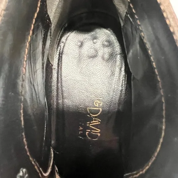 Joan &amp; David Dark Brown Patent Chunky High Heel Lace Up Boots Size 37 Women's