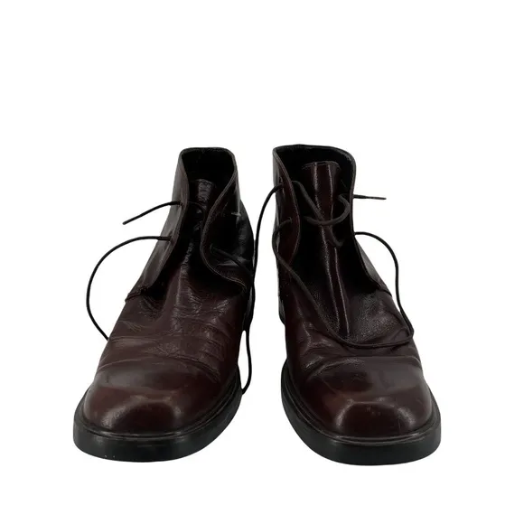 Joan &amp; David Dark Brown Patent Chunky High Heel Lace Up Boots Size 37 Women's