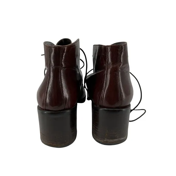 Joan &amp; David Dark Brown Patent Chunky High Heel Lace Up Boots Size 37 Women's
