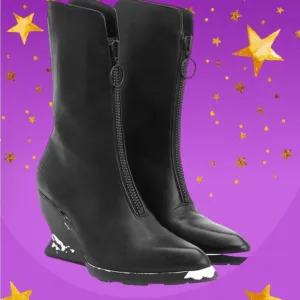 John Fluevog Black Mid Calf Wedge Heel Boots- Size 10