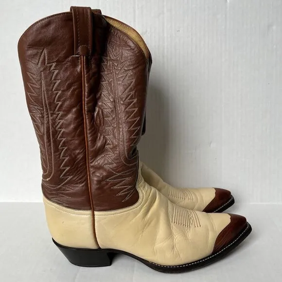 (John Travolta) Tony Lama Two-Tone Western Boots Mens 11 Lizard Wingtip Mid Calf