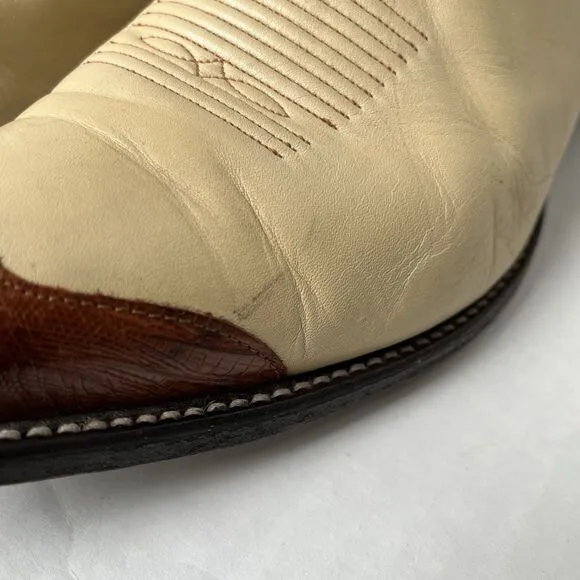 (John Travolta) Tony Lama Two-Tone Western Boots Mens 11 Lizard Wingtip Mid Calf
