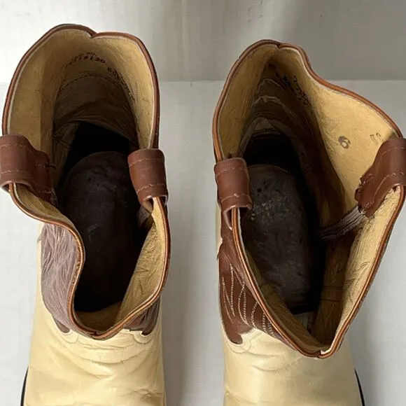 (John Travolta) Tony Lama Two-Tone Western Boots Mens 11 Lizard Wingtip Mid Calf