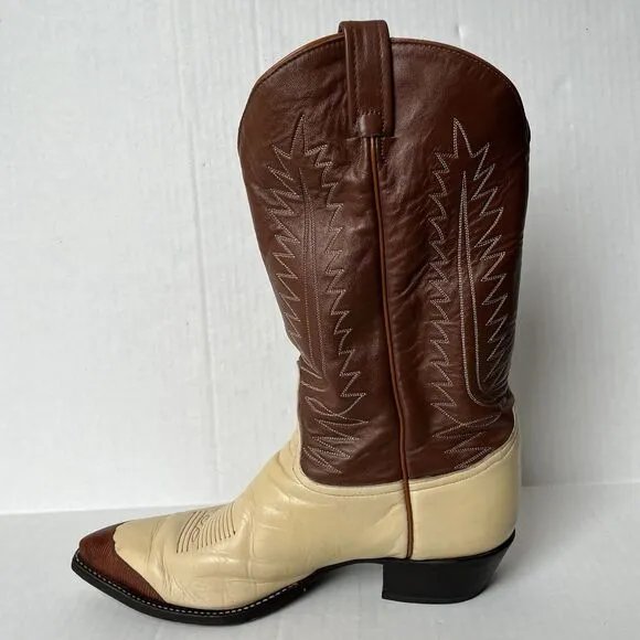 (John Travolta) Tony Lama Two-Tone Western Boots Mens 11 Lizard Wingtip Mid Calf
