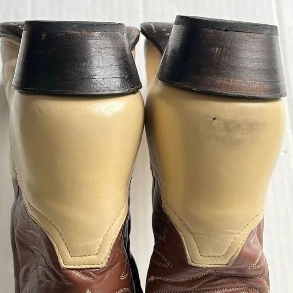 (John Travolta) Tony Lama Two-Tone Western Boots Mens 11 Lizard Wingtip Mid Calf