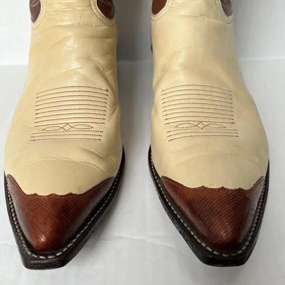 (John Travolta) Tony Lama Two-Tone Western Boots Mens 11 Lizard Wingtip Mid Calf