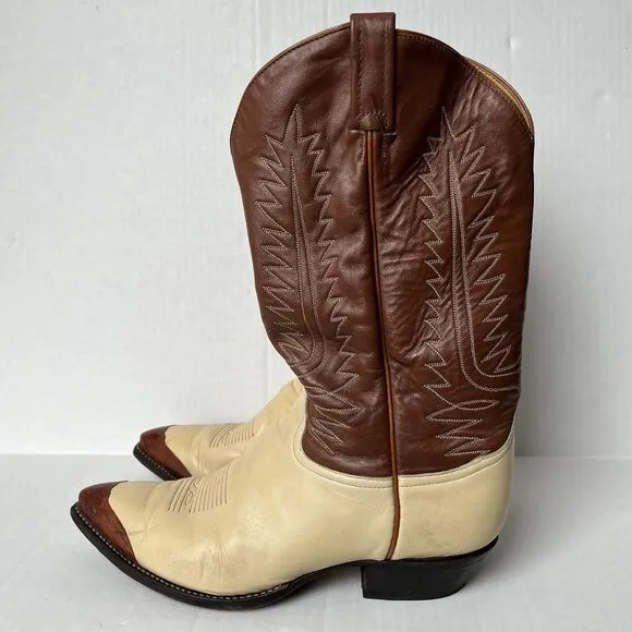 (John Travolta) Tony Lama Two-Tone Western Boots Mens 11 Lizard Wingtip Mid Calf