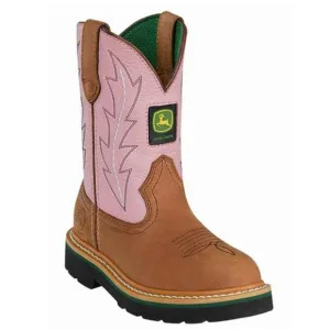 John Deere Toddler Brown Pink Suede Round Toe Mid Calf Pull On Western Boots