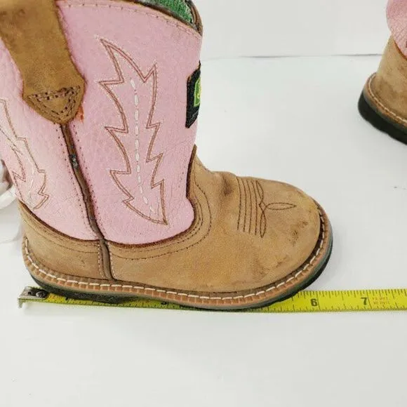John Deere Toddler Brown Pink Suede Round Toe Mid Calf Pull On Western Boots