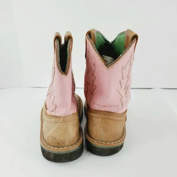 John Deere Toddler Brown Pink Suede Round Toe Mid Calf Pull On Western Boots