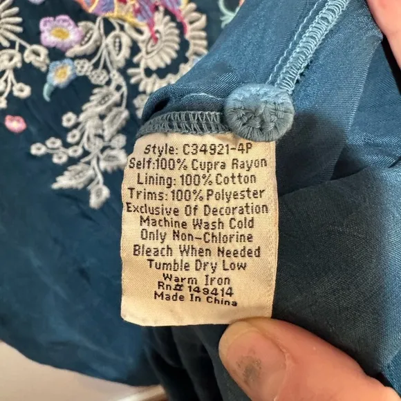 Johnny Was Arva Dress Size LP Embroidered Teal Floral Rayon