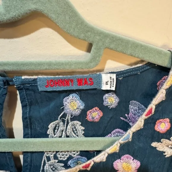 Johnny Was Arva Dress Size LP Embroidered Teal Floral Rayon