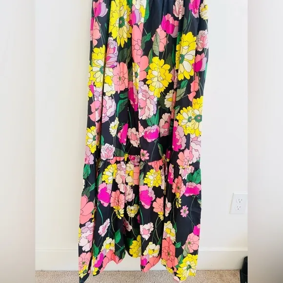 Johnny Was Black floral pink yellow Cassai Open back sleeveless maxi dress S NWT