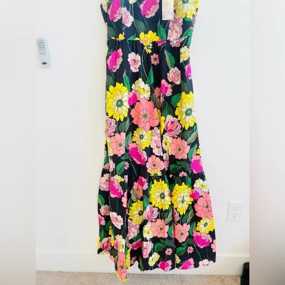 Johnny Was Black floral pink yellow Cassai Open back sleeveless maxi dress S NWT