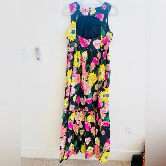 Johnny Was Black floral pink yellow Cassai Open back sleeveless maxi dress S NWT