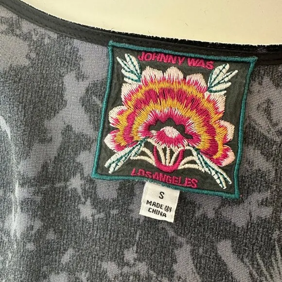 Johnny Was Black Velvet Stardust Kimono Wrap Dress