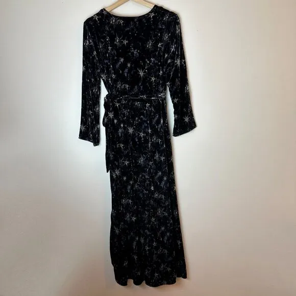 Johnny Was Black Velvet Stardust Kimono Wrap Dress