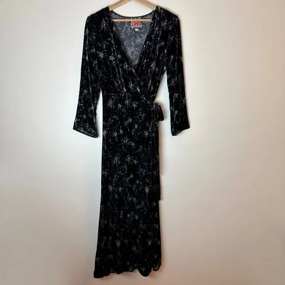 Johnny Was Black Velvet Stardust Kimono Wrap Dress